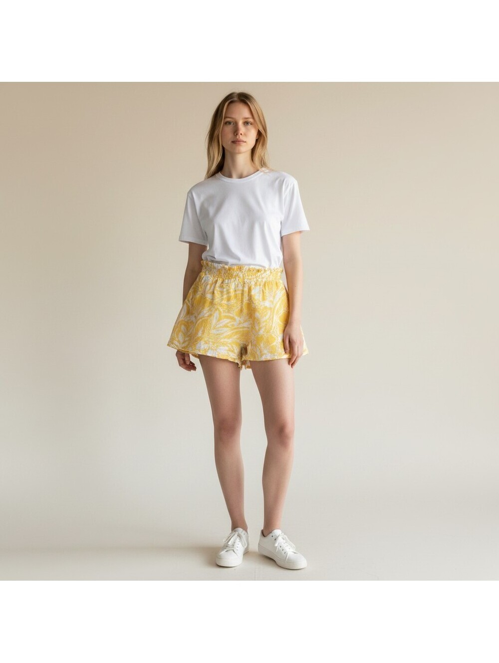 Old Navy Skort Women S Small Yellow Floral Mini Short Elastic Waist Cotton Lined